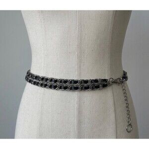 Vintage 80s Silver Black Heavy Interwoven Double Chain Belt Punk Rock Goth